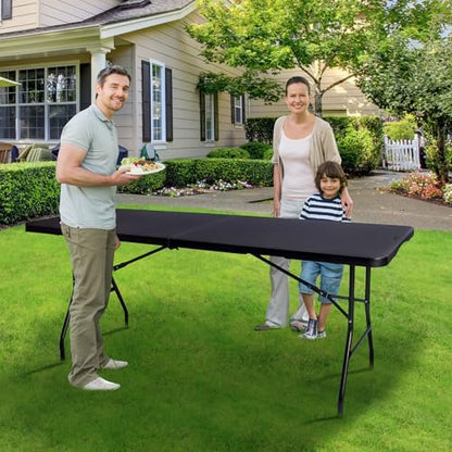 Folding Table 6ft, Heavy Duty Plastic Fold-in-Half Utility Table, Black