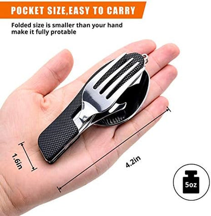 HIKENTURE Camping Utensils 2 Pack,4-In-1 Spoon Fork Knife Set(Black 2 Pack)