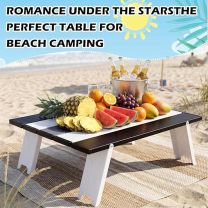 CroBlissful Beach Table Folding Camping Portable Table Striped White Aluminum Side with Carry Bag for Summer Camping Picnics and Outdoor Activities(16x11x5 in,Gray)