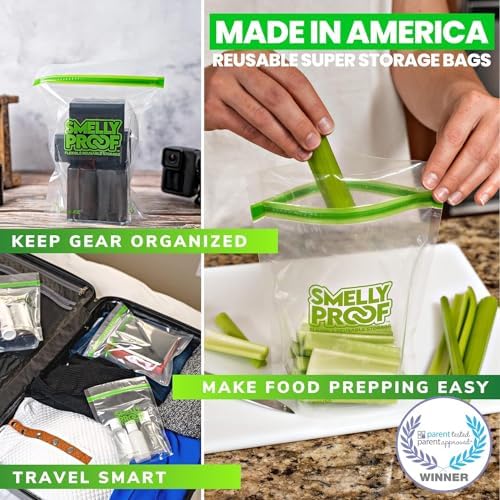 Smelly Proof 50pk Reusable Stand & Fill Food Storage Bags - BPA FREE, NO PEVA, Clear 3 mils STAND UP 6.5" x 7.5" - 50 pcs