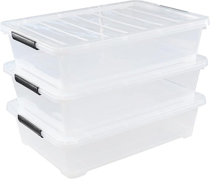 Rosebloom 40 Quart Plastic Under Bed Storage Bins with Lid, Clear Storage Containers Under Bed, 3 Packs