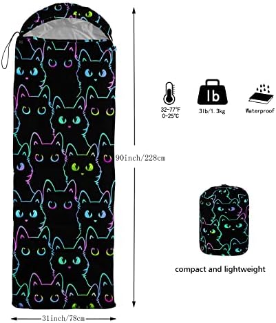 BailiPromise Cartoon Kawaii Cat Printed Camping Sleeping Bags,3 Season Warm Weather,Lightweight,Waterproof Bags for Adults & Kids,Traveling,and Outdoors,Camping Gear Equipment,31x90inch,Standard
