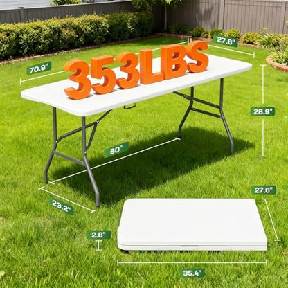 FDW | 6FT Folding Table | White | Portable Plastic Table