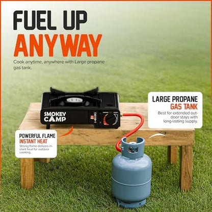 Portable Camping Stove 3000W Butane or Propane Fuel Compatable (Propane Adapter not Included), Automatic Ignition, Precise Heat Control, for Camping, Hiking, and Outdoor Cooking (Without Adapter Pipe)