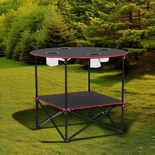 Portable Camping Table Folding Picnic Tables Lightweight Folding Table Waterproof Canvas Beach Table for Outside with 4 Cup Holders & Carry Bags for Camping, Beach, Campfires and Tailgating