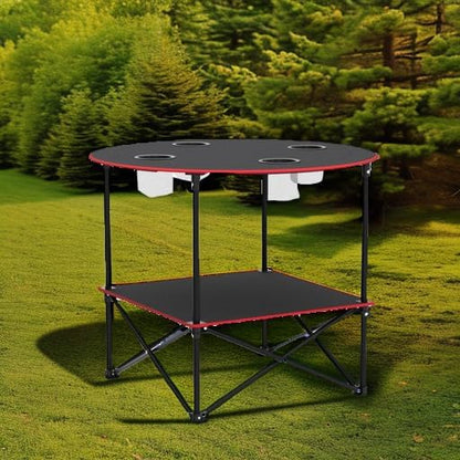 Portable Camping Table Folding Picnic Tables Lightweight Folding Table Waterproof Canvas Beach Table for Outside with 4 Cup Holders & Carry Bags for Camping, Beach, Campfires and Tailgating