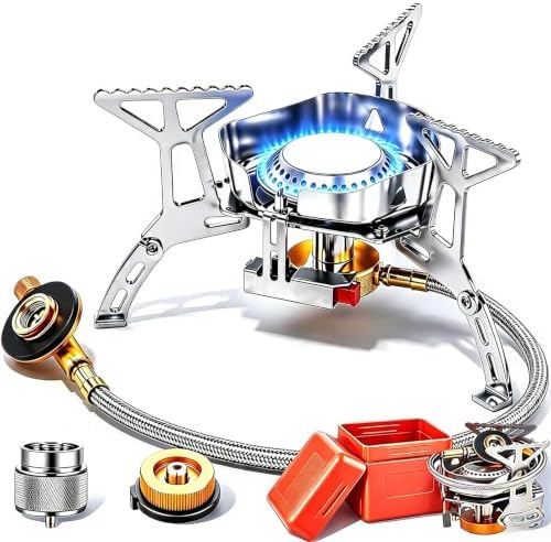 3800W Camping Backpacking Stove with Piezo Ignition, Fuel Canister Adapters