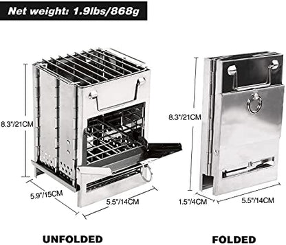 REDCAMP Wood Burning Folding Camp Stove Stainless Steel Grill, Portable Collapsible Backpacking Stove Survival Rocket Stove for Hiking Outdoor Tent Camping Picnic BBQ, Samll