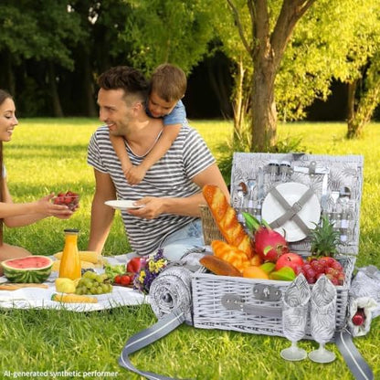 Picnic Basket for 2 with Blanket and Wine Pouch for Couples