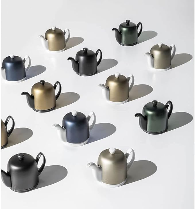 Degrenne Salam Luxury French Tea Pot - Porcelain Teapot with Bronze Stainless Steel Cover, Ceramic Tea Kettle for Loose Tea, Removable Infuser, 6 Cup Capacity, 36oz - White