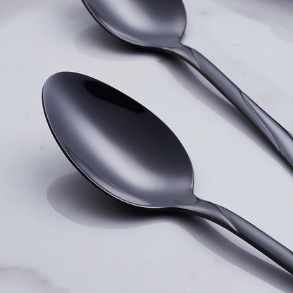 Black Silverware Set for 8, 40-Piece Stainless Steel Flatware Set, Shiny Black Metal Cutlery Set, Include Fork, Knife and Spoon Set, Dishwasher Safe