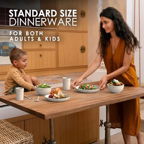 Wheat Straw Dinnerware Sets for 4 - Alternate To Plastic Dinnerware Set - Dishwasher Safe Microwave Plates - Lightweight Wheatstraw Dishes - Unbreakable Camping Plates & RV Dishes
