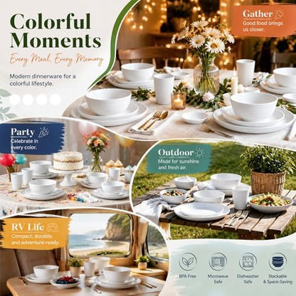 Wrova Modern Plates and Bowls Sets for 8,White Dinnerware Sets 40PCS Dishes