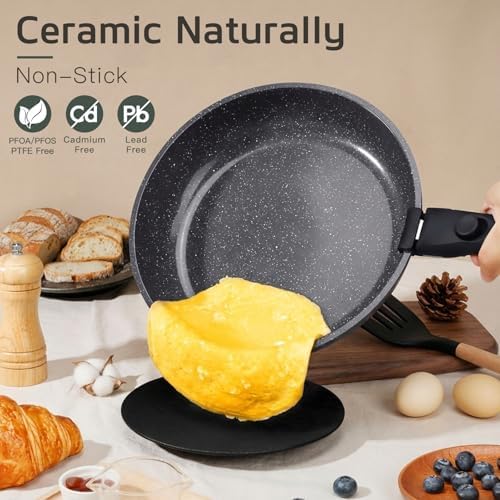 GIPP Pots and Pans Set Non Stick,Kitchen Cookware Set Detachable Handle, Non Toxic Cooking Pan Set with Frying Pans Set,RV Cookware Sets for All Stoves, Dark Grey, 17PCS