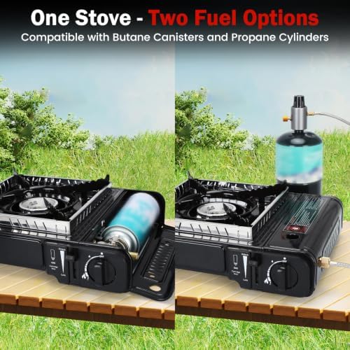 Dual Fuel Camping Stove,Portable Butane or Propane Single Burner Camp Stove