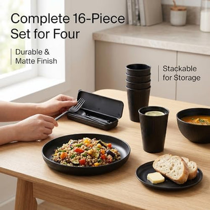 VINGVO Dinnerware Set for 4, Microwave Safe PP Plates Bowls