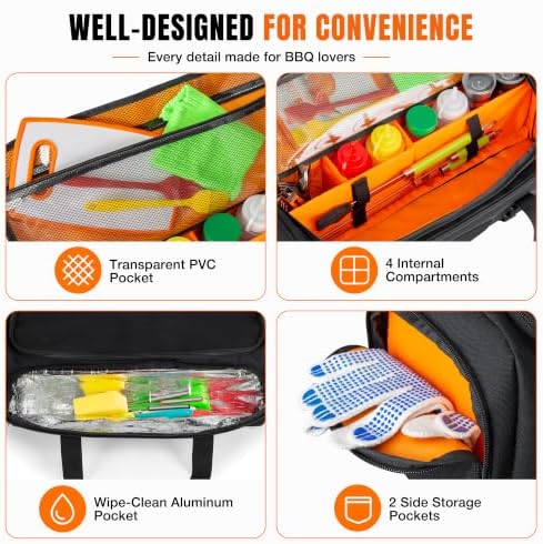 HODRANT Camp Grill Tool Storage Bag, Portable BBQ Utensil Case with Divider