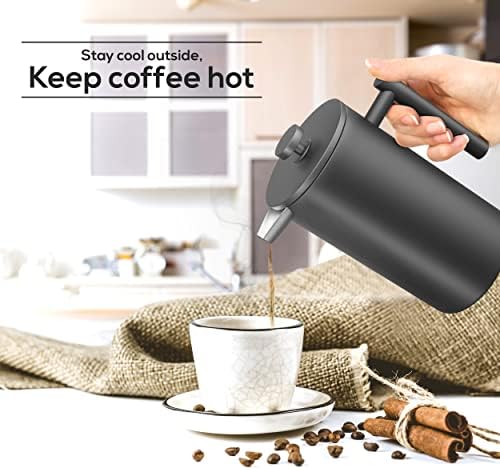 Utopia Kitchen 304 Grade Stainless Steel French Press 50 Oz, Black