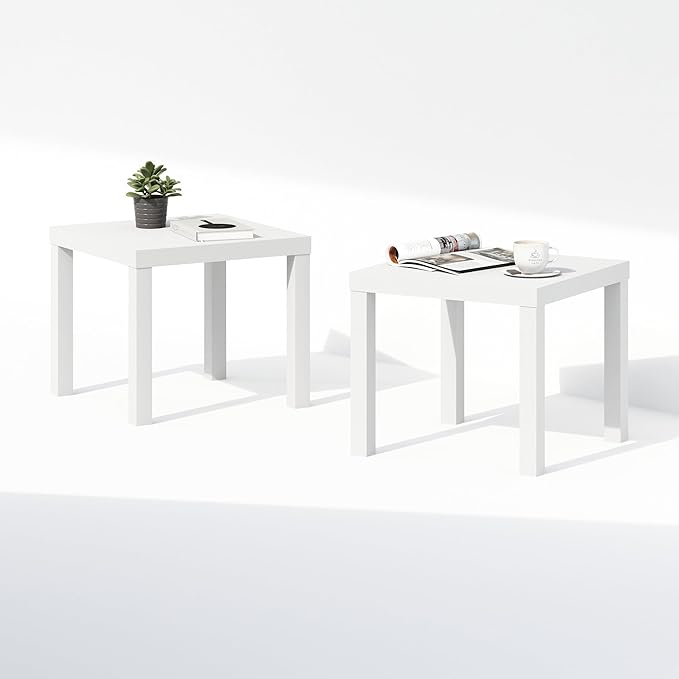 Furinno Classic Coffee Table Set of 2, Square Modern Coffee Table