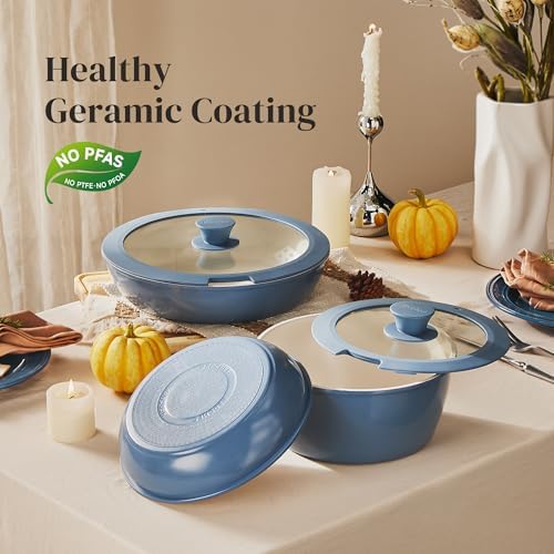 Redchef Nonstick Ceramic Cookware Set, Non Toxic Pots and Pans Set, 5 Pcs