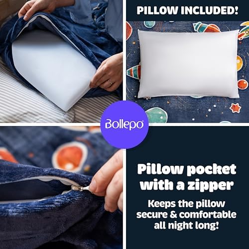 Kids Sleeping Bag for Boys & Girls - Glow in The Dark for Ages 3+, Large With Pillow Pocket, Extra Soft Toddler Blanket (66" x 33")