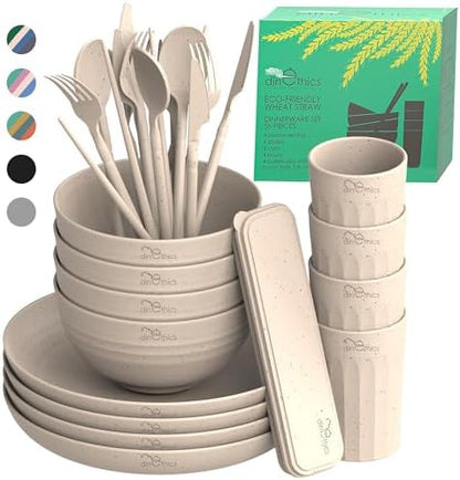 Wheat Straw Dinnerware Sets for 4 - Alternate To Plastic Dinnerware Set - Dishwasher Safe Microwave Plates - Lightweight Wheatstraw Dishes - Unbreakable Camping Plates & RV Dishes
