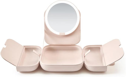AMIRO M2 LumoCube Makeup Mirror with Bag - Portable LED Makeup Mirror with Lights, 5-Level Brightness, 3-Color Lights - Travel Makeup Organizer - Pink