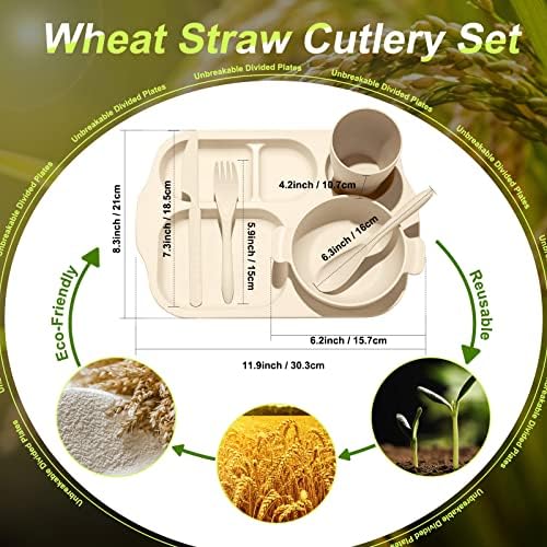 Honoson 24pcs Wheat Straw Dinnerware, Unbreakable, Beige