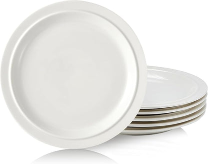 10.5-inch Porcelain Dinner Plate Set of 6 - Microwave, Oven and Dishwasher Safe, Scratch Resistant. (White)