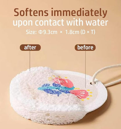 Flower-Shaped Wood Pulp Sponge Scrubber, sponges Kitchen– Dual-Sided Natural Dish Sponge,sponges for Dishes, Eco-Friendly, Quick-Drying, Gentle on Non-Stick Pans (9.3×1.8cm) (12pcs)