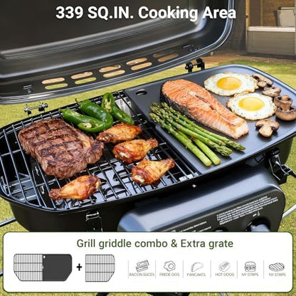 Brand-Man Portable Grill Camping, 2-in-1 Propane Gas Grill & Griddle