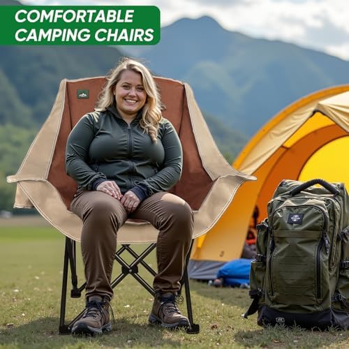 Northroad 2 Pack Oversized Camping Chair,Outdoor Padded Folding Lawn Chair w/Cup Holder,Carry Bag for Beach, Hiking, and Picnics,Heavy-Duty 300-lbs Capacity, Moca&Cream