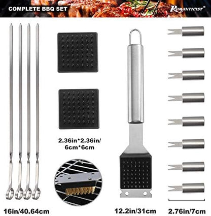 ROMANTICIST 23pcs Must-Have BBQ Grill Accessories Set with Thermometer in Case - Stainless Steel Barbecue Tool Set with 2 Grill Mats for Backyard Outdoor Camping - Father's Day Best Barbecue Gift