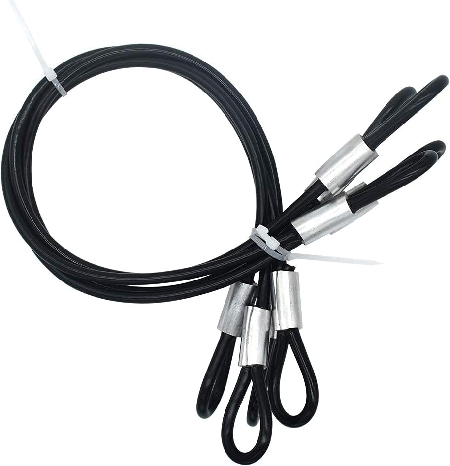 4 pcs 20 inch (50cm) 5mm Thickness Galvanized Steel Wire Rope Lanyard Cable Tether Safety Strap with Braided Steel Rubber Coated and 2 Loops Black