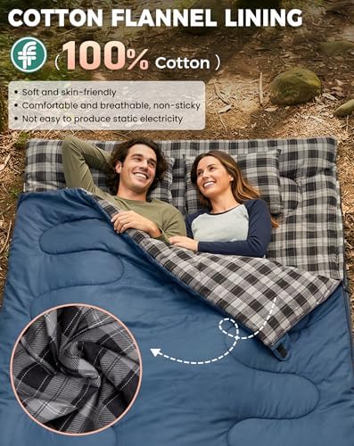 KingCamp Double Sleeping Bag for Adults, Queen Size 2 Person Sleeping Bag