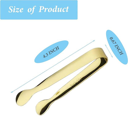 6PCS Ice Tongs Mini Sugar Tongs 4.25Inch Stainless Steel Small Serving Tongs, Small Kitchen Tiny Tongs for Appetizers,Tea Party, Coffee Bar, Desserts (Gold)
