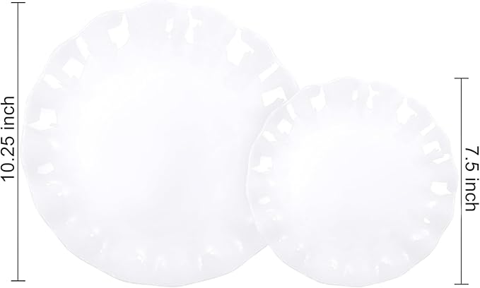 LIYH 24 Pcs White Plastic Plates Reusable - Unbreakable Party Plates, Microwave & Dishwasher Safe Camping Plate Sets Perfect for Parties, Birthday, Picnics, BPA Free (12Guests)