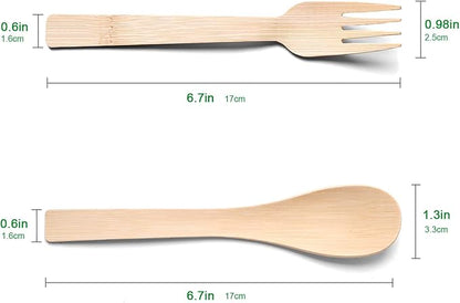 Individually Wrapped Bamboo Cutlery/Utensils With Napkins 66Pack ((6.7" 66 Forks 66 Spoons 66 Napkins) Travel Set Compostable Biodegradable Forks Soup Spoons for Party/Wedding