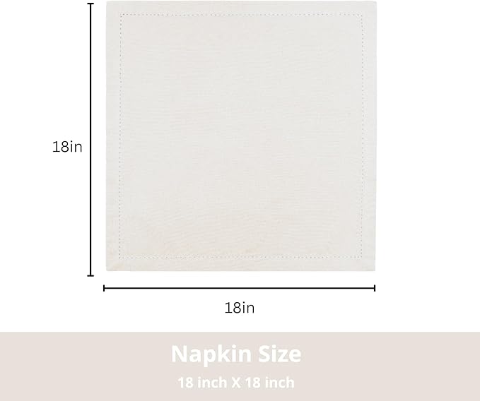 PurpleEssences Set of 12 Hemstitch Cloth Dinner Napkins 100% Cotton - Soft Durable Washable - Ideal for Wedding Christmas Holiday Winter - Perfect Everyday Use Table Linen 18x18 - Cream