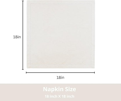 PurpleEssences Set of 12 Hemstitch Cloth Dinner Napkins 100% Cotton - Soft Durable Washable - Ideal for Wedding Christmas Holiday Winter - Perfect Everyday Use Table Linen 18x18 - Cream