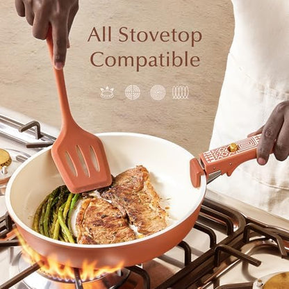 CAROTE 21pcs Ceramic Cookware Set, Pots and Pans Set with Detachable Handle