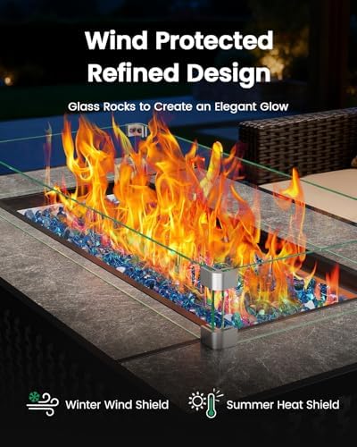 Ciays 43″ Fire Pit Table, with Ceramic Tabletop for Outside Patio & Party