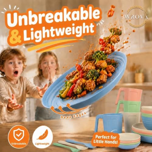 Wrova 24-Piece Plates and Bowls Sets, Wheat Straw Dinnerware Sets for 4