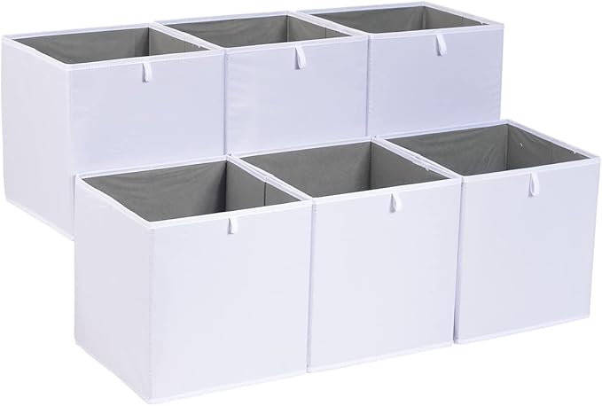 Amazon Basics Cube Organizer Bins, Collapsible Storage Baskets for Shelves, White, Pack of 6, 10.5x10.5x11"