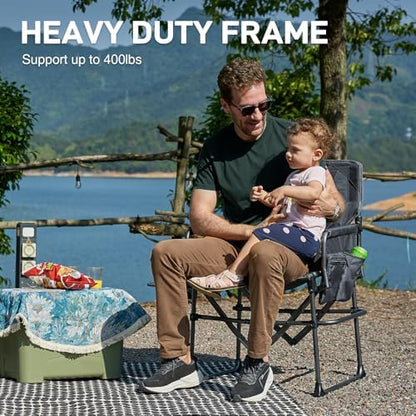 EVER ADVANCED Camping Directors' Chair with Side Table, Portable Folding Chair with Compact Size, Heavy Duty Lawn with Pocket for Camping, Lawn, Sports and Fishing, 400lbs, Grey