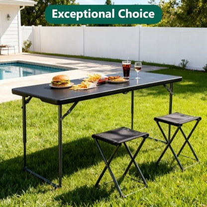 Folding Table 4 Pack, 4FT Folding Table with Adjustable Height, Black