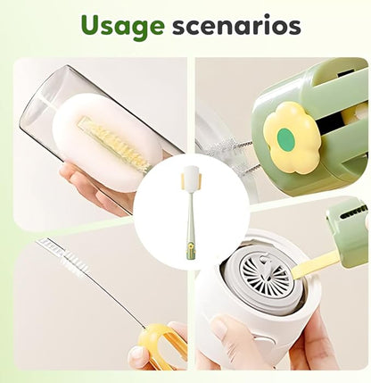 5-in-1 Bottle Cleaning Brush Set, Multifunctional Household Cleaning Kit with Long Flexible Scrubber,for Narrow Mugs, Stainless Steel Cups, Baby Bottles and Tumbler (White, 1 pcs)