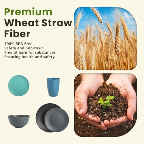 Homienly 40 PCS Premium Wheat Straw Dinnerware Sets, Reusable Unbreakable Plates and Bowls Set, Cups Sets, Service for 8, Microwave and Dishwasher Safe Dishes Set for Party, Outdoor (Nightscape)