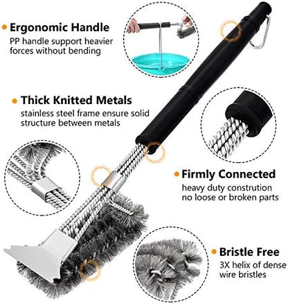 HaSteeL Grilling Utensil Set 18in, Stainless Steel BBQ Accessories Tools with Bag for Outdoor Cooking Camping, Heavy Duty Grill Spatula, Tong, Meat Fork, Basting Brush, Cleaning Brush, Man’s Gift