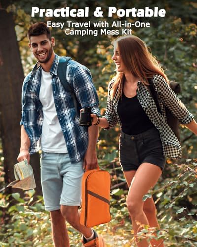 Hozzen Camping Cooking Set - Camping Utensil Set Car Camping Cooking Essentials Gear for Camp Kitchen Cooking and Grilling, Stainless Steel & Silicone Ideal Gift for RV Tent Camper, Picnics, BBQs